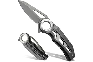 Pocket Knife, Outdoor EDC Folding Knife, Blades of Full Blade Straight Knife, Anti-Slip Finger Loop Grip,For Man Woman (Black