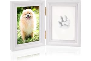 SlowTon Pet Pawprint Keepsake Kit, Pet Memorial Picture Frame with Clay Imprint Kit, Personalized Gift for Dogs Cats Lovers(P