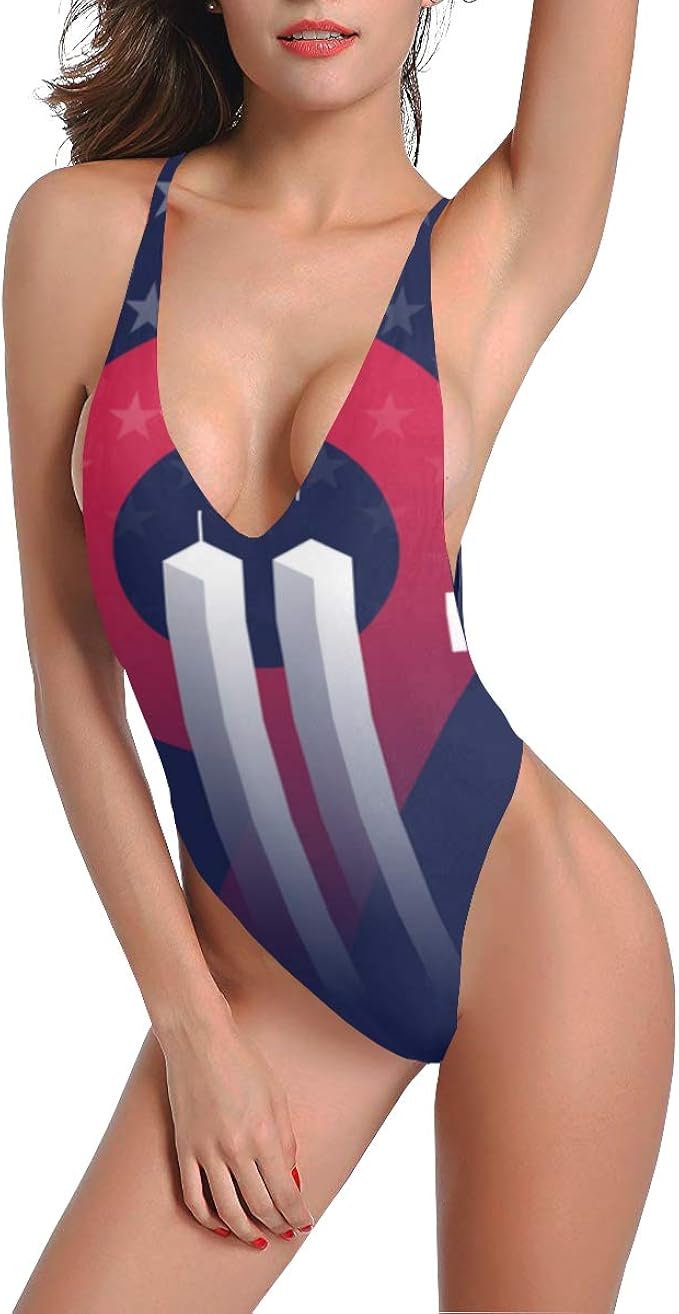 Enhusk One Piece Swimsuits For Women 911 Usa Never Forget September 11 Girl One Piece Swimsuit Front Deep V Open Back Amazon Co Uk Clothing