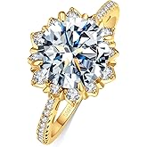 BAGUTTA PAVONE 2CT Moissanite Flower Halo Engagement Rings for Women, D Color VVS1 Wedding band Moissanite Ring,Promise Ring S925 Sterling Silver with 18K Yellow Gold plated for Women Size 6.5