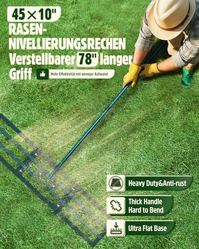 Signstek Lawn Squeegee [114 x 25 cm] with 1.98 m Handle - Robust Levelling Rake and Leveling Tool for Precise Lawn Care - Versatile in Garden, Yard and Golf Course