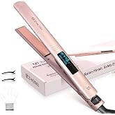 ZM ZHEMEI Hair Straightener, 1 Inch Flat Iron with LED Display, Rose Gold | Professional PTC Ceramic Negative Ion Hair Iron Dual Voltage for Women Hair, Heats up to 446&deg;F, 6 Temps