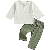Thorn Tree Toddler Boys Girls Fall Outfits Long Sleeve Button Down Shirt Elastic Waist Pants 2Pcs Little Kids Clothes Set