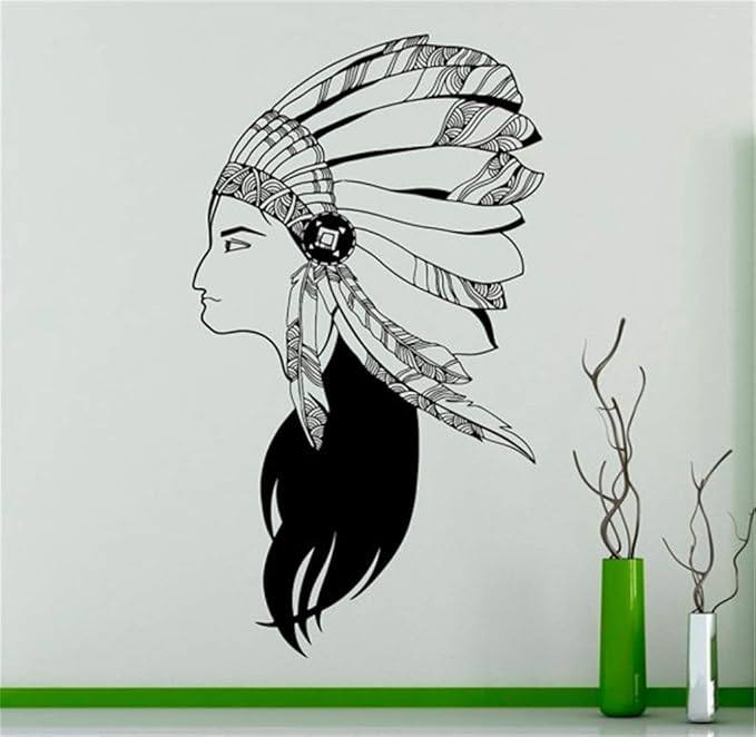 Wandaufkleber Indian Wildlife Style Girl Mit Federn Hut Indianer Woamn Design Special Home Decor