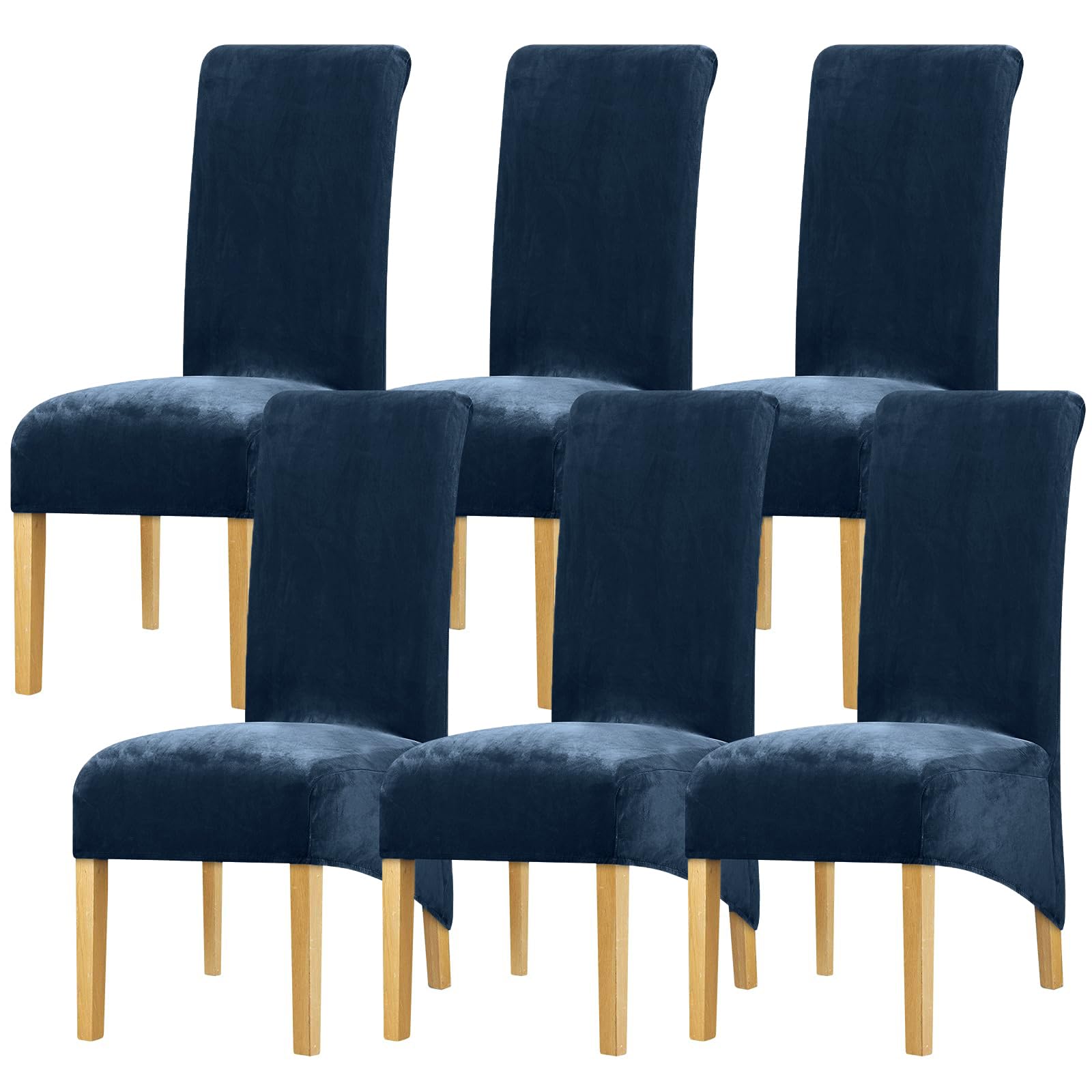 Leorate Velvet Dining Chair Covers: Thick High Back Velvet Chair Slipcovers Stretch Fabrics Cover For Large Chair Washable Removable Chair Cover For Home Decor (Pack of 6, Navy)