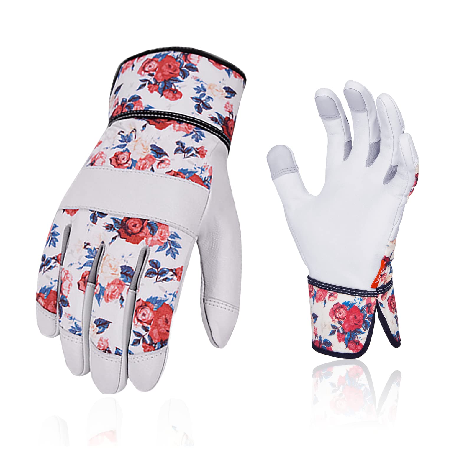 Vgo... Garening Gloves Women in Goat Leather, Work Gloves Gauntlet Thorn Proof for Yard Garden Agriculture, 1 pair