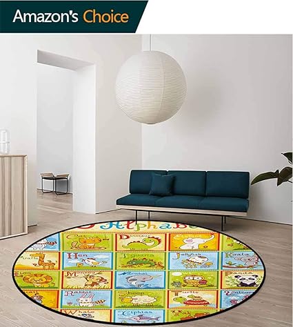 Amazon Com Rugsmat Educational Round Area Rug Zoo Alphabet Design