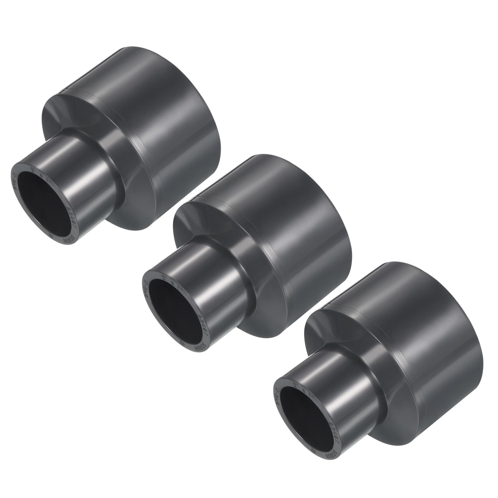 YOKIVE 3 Pcs UPVC Reducer Fitting, Straight Adapter Connector Connect Pipe Socket Schedule 80, Great for Bathroom, Kitchen, Sink (Gray, 2" x 1")