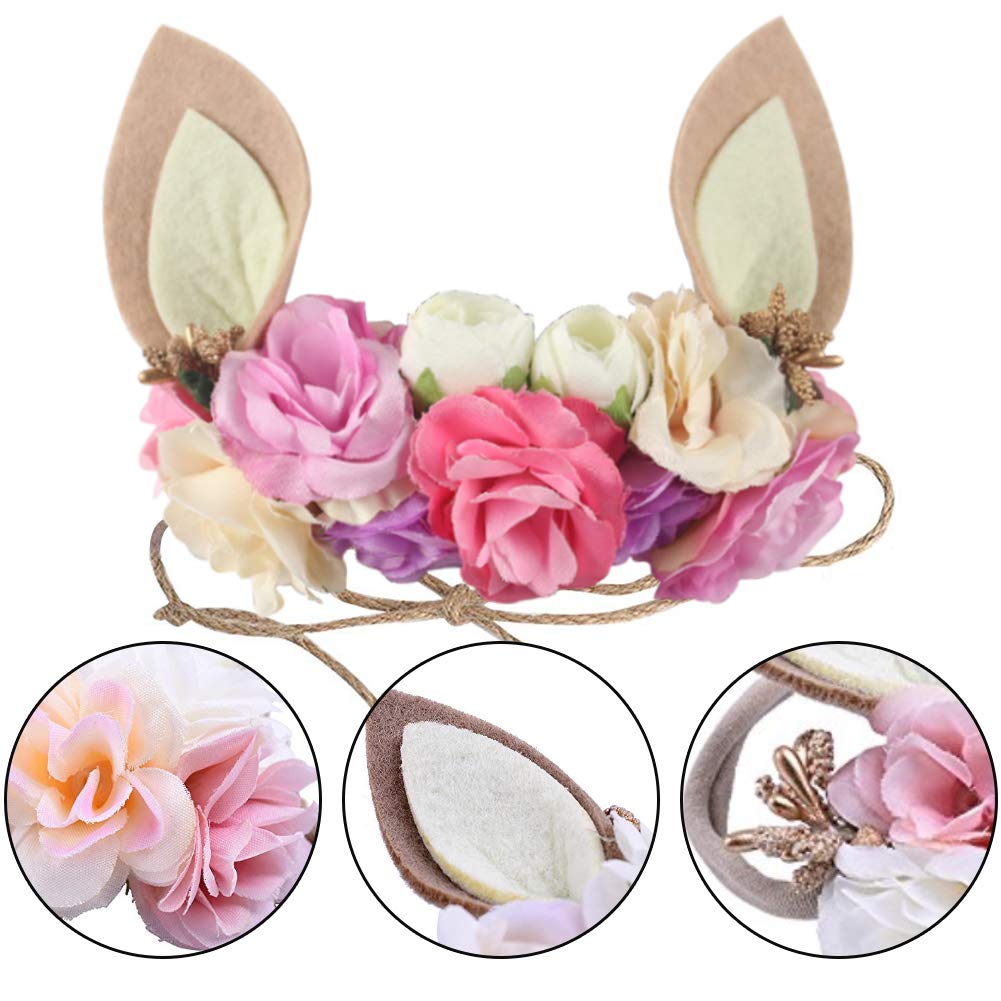 Easter Bunny Headband Set, 1PCS Beige Bunny Ear Headband with 2PCS hair rings