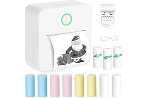 Zeacool Mini Sticker Printer,Mini Pocket Thermal Printer with 11 Rolls Paper,Bluetooth Inkless Printer Compatible with Android & iOS,Portable Receipt Printer for Photo,Memo,Journal,Travel,White