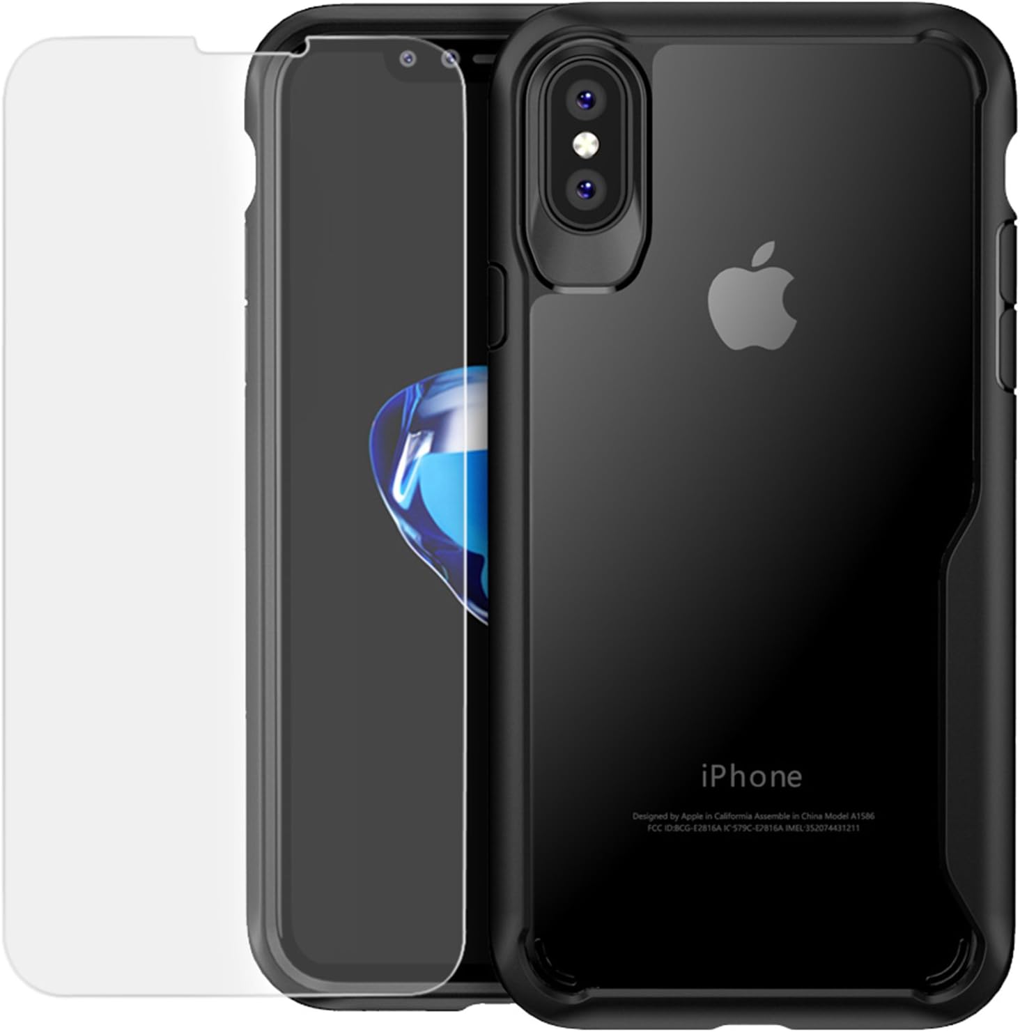 iPhone x Case, Casix Crystal Clear TPU [Rugged] HD [Thin] Hybrid Slim [Scratch Resistant] Protective Transparent Case [with Tempered Glass Screen Protector] for The iPhone x/10 - Black