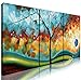Ode-Rin Art - Modern Abstract Landscape Wall Art Tree 3 Pieces Artwork Blue Framed Giclee Canvas Prints for Living Room Home Decor, Ready to Hang - 36x16 Inch