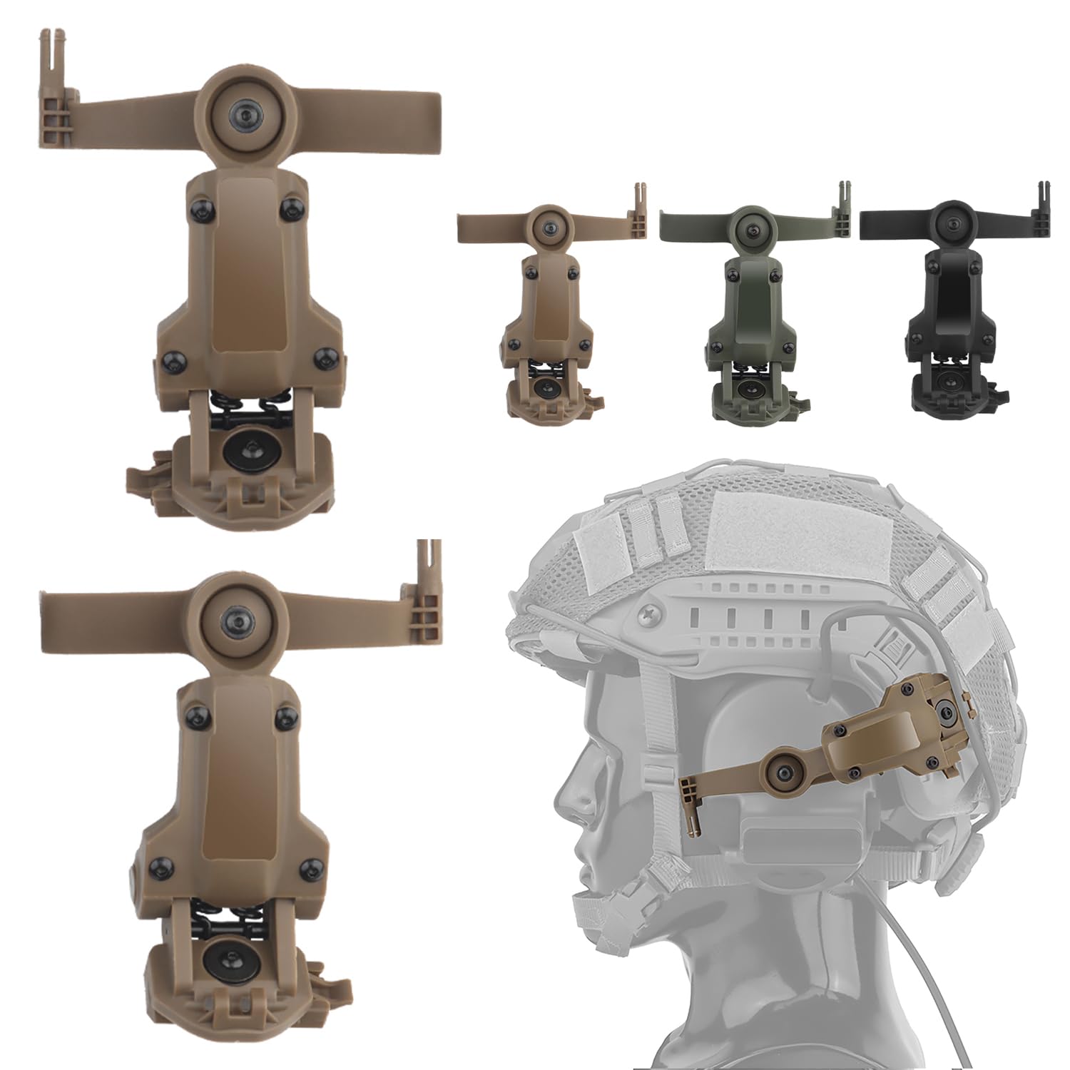 Fast Helmet ARC Rail Adapter COMTAC3 Tactical Pickup Headset Suspension Headphones Bracket Multi-Angle Rotation for OPS CoreARC & Team Wendy Rail, Hunting Earmuffs Support (Tan)