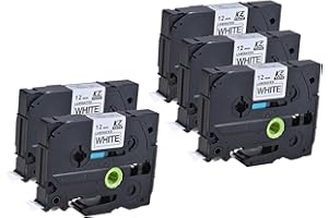 Sanfoelek 5pcs Lanated Label Tape Black on White Compatible for Brother P- Label Prier PT-1010/PT-2100/PT-18R/PT-E200/PT-9500