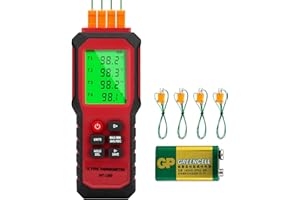 YZTMETER YZT Meter 4-Channel K-Type Temperature Thermometer Measurement Range- 328℉~2501℉,Temperature Data Logger Comes with 4 PCS Thermocouple Probe Sensor