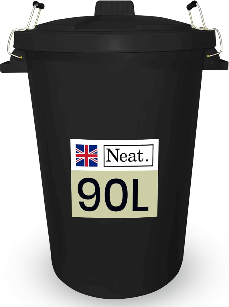 Neat 90L Garden Bin Black Outdoor Dustbin with Lid Clip Lock UK Made