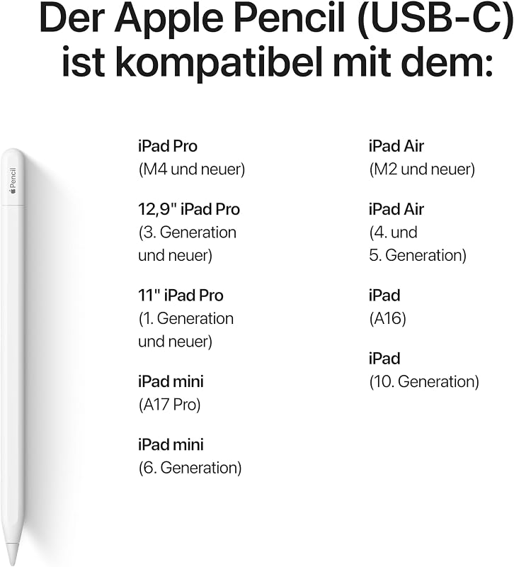 Pencil (USB C): Pixelgenaue Präzision, Neigungssensitivität und branchenführende niedrige Latenz zum Notizenmachen, Zeichnen und Unterschreiben von Dokumenten. Lädt und koppelt über USB C