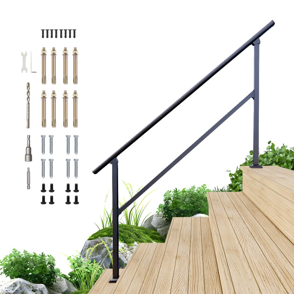 Photo 1 of *****brand new item***** DIYHD 5 Step Handrail for Outdoor,Powder Coated Iron Stair Railing,Black Hand Rails for Indoor, Porch,Deck,1 Pack