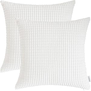 TEAGAN Cozy Throw Pillow Covers, 2PCS Soft Corduroy Corn Solid Pillow Cases, Decorative Cushion Covers for Home Bedroom, Living Room, Home Garden Couch Bed Sofa Chair, Cream, 20X20 in