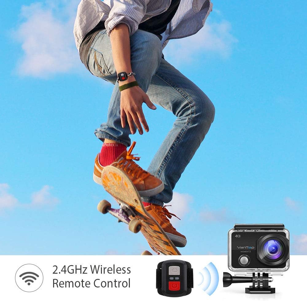 VanTop Moment 3 4K Action Camera w/Gopro Compatible Carrying Case, Remote Control, 16MP Sony Sensor, 30M Waterproof Camera w/Gopro Compatible Accessories, 2 Batteries, 170° Ultra Wide Angle : Electronics