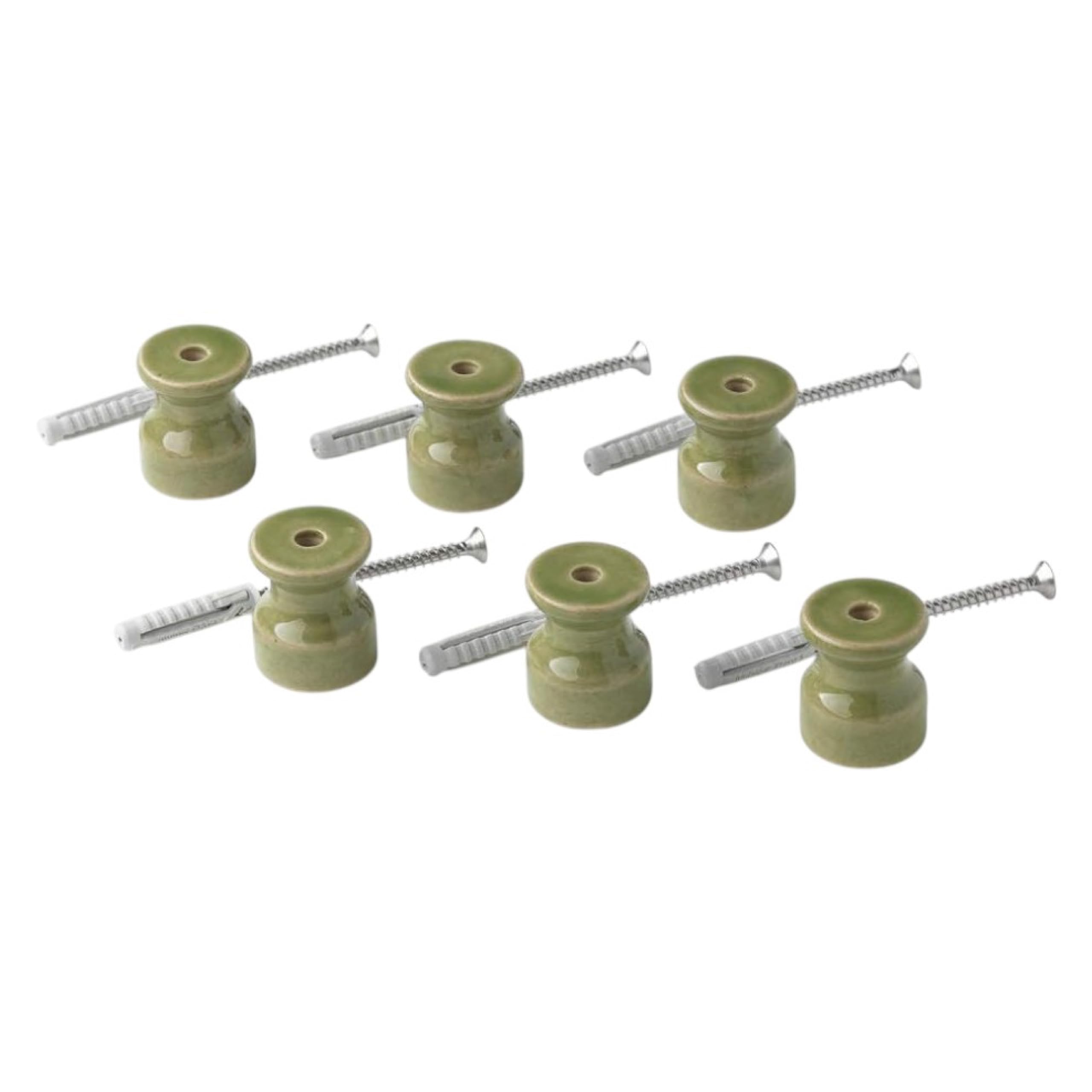 Klartext Belle ÉPOQUE Vintage Style Isolators for Installation with Braided Textile Cable, Fine China Handmade, Glossy Green, Ø20 mm, 6 Pieces