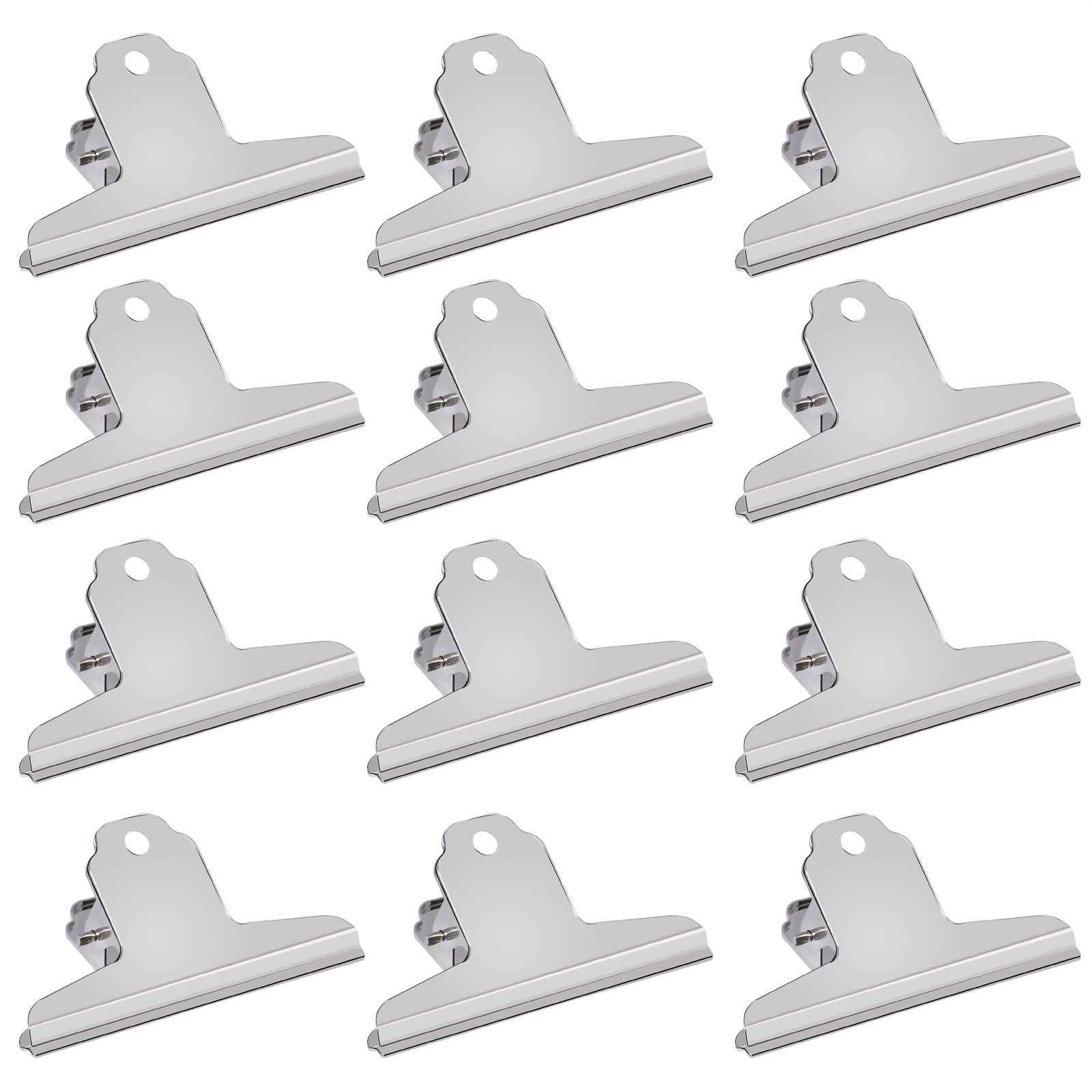 GUOKOFF 12 Pack Large Bulldog Clip, 120mm Metal Hinge Clip, Large Binder Clips, Metal Binder Paper Clips, Silver Stainless Steel Paper File Clamps for Office School