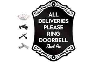 SignSeries Delivery Instruction Door Sign - All Deliveries Please Ring Doorbell, House Sign, 6.25” X 4.5” - Mounting Hardware Included, Easy Installation - Heavy-Duty and Weather-Resistant