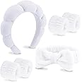 VELSCRUN 6 Pack Hairband, White Microfiber Bow Tie Spa Headband, Makeup Headband, Face Wash Headband, Skincare Headbands for Washing Face, Yoga Headband, Women Gifts
