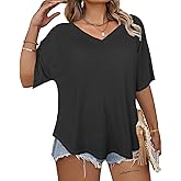 Womens Plus-Size Short Sleeve Tops V-Neck T-Shirts Soft Casual Summer Tunics 1X-5X