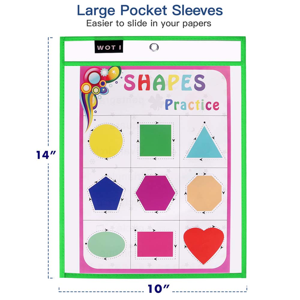 Dry Erase Pockets Reusable Dry Erase Sleeves Oversized 10 x 14 Inches Teacher Supplies for Classroom 20 Dry Erase Pocket Sleeves Assorted Colors + 20 Pens + 4 Dry Erasers WOT I