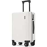 Ruausine 20 Inch Carry-on Luggage, 22x14x9 Airline Approved Carry on Luggage, Hard Shell Small Rolling Carry on Suitcase with Spinner Wheels TSA Approved for Travel (White, 20 IN)
