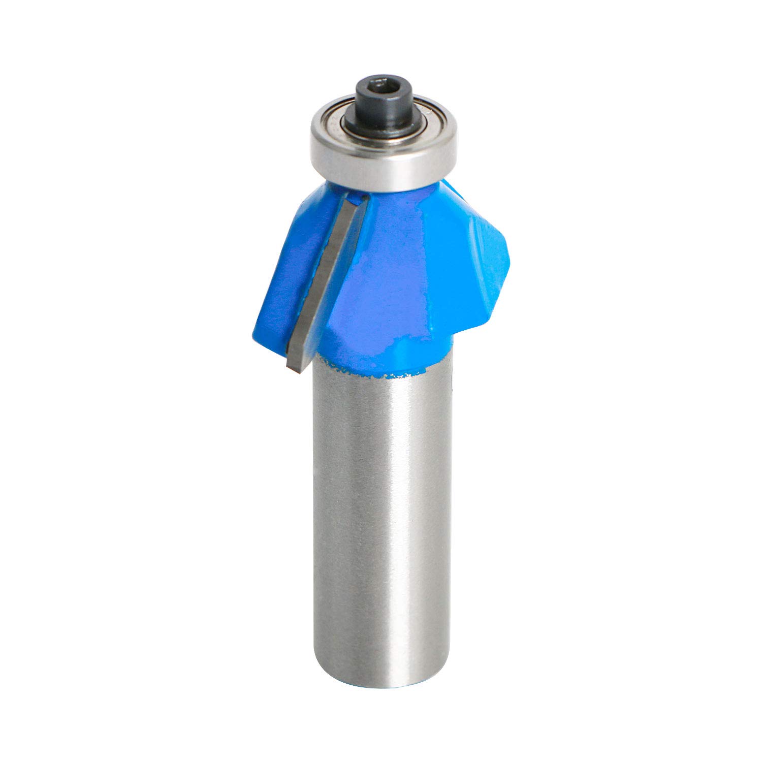 Aopin 45 Degree Chamfer Edge Forming Router Bit 1/2-Inch Shank, Top Bearing Bevel Edge Forming Router Bits Cutter Woodworking Tool, Blue, Silver, 1Pcs
