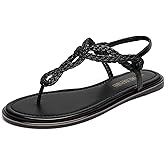 DREAM PAIRS Women's Flat Sandals Dressy Summer Stappy Comfortable Ankle Elastic T-Strap Beach Thong Sandals