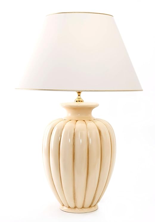 Tischleuchte Palazzo antico aus Keramik beige weiß antik | Tischlampe E27 | Handgefertigt in Italien | Exklusive Leuchte mit 