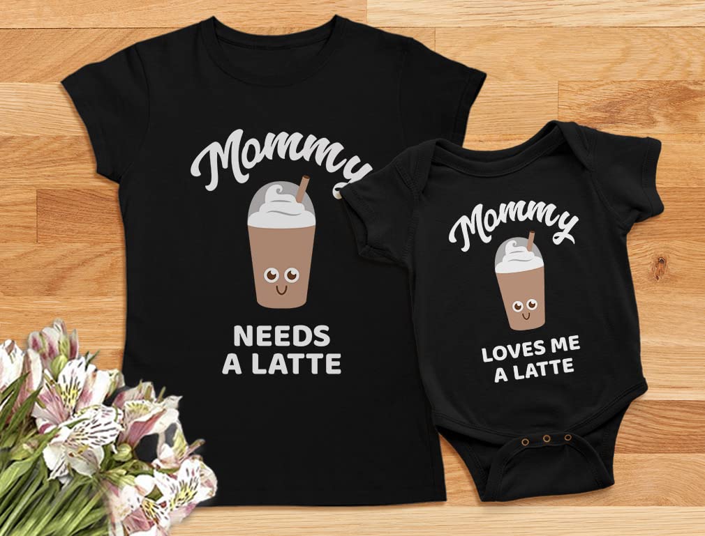 Tstars Mommy Needs a Latte Shirts for Mom and Newborn Baby First Mother's Day Matching Outfit for New Moms and Infants