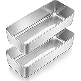 TeamFar Loaf Pan, 12 x 5 Inch Stainless Steel Loaf Pans for Baking Bread, 2 Pack Large Bread Loaf Baking Pan for Homemade Bread, Meatloaf, Cake, Brownies, Non-Toxic, Heavy-duty, Oven & Dishwasher Safe