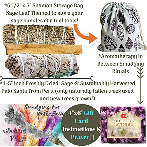Sage Smudge Kit: ULTIMATE 12 Piece Spiritual Gifts Variety Smudging Kit: XL Abalone Shell, White Sage & Blue Sage Smudge Sticks, Palo Santo, Healing Crystals Amethyst Roller,Chakra Bracelet,More!