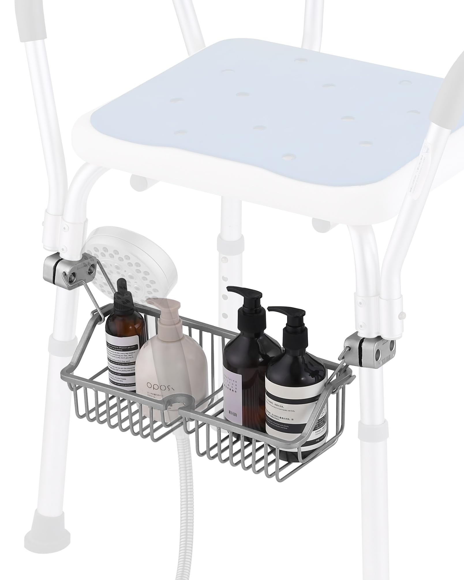 Photo 1 of OrgCreator Shower Caddy for Shower Chair, Stainless Steel Bathroom Basket for Bathroom Chair Bench,Showers Caddy Chair with Hooks, Shampoo Bottle Holder for Elderly, Pregnant, Handicap, Patient