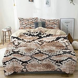 61hVayFweeL. SS300 Minalo Bedding Juego de Funda de Edredón,Beige,Textura de patrón de Piel de Serpiente repitiendo Monocromo Transparente… 61hVayFweeL. SS300