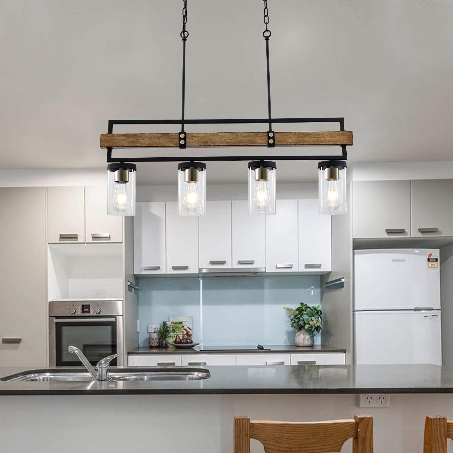 ALAISLYC 4-Light Kitchen Island Lighting Fixtures,36" L Farmhouse Pendant Lights Ceiling Hanging,Black and Gold,JF2058-P4: Camera & Photo