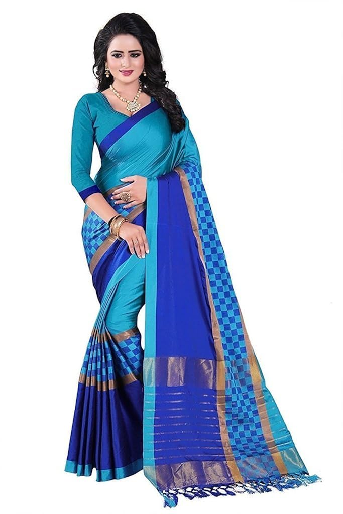 nv trendz women's cotton silk jequard multicolored saree for women with blouse piece