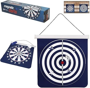 Martinex Magnetic Darts Game - Hanging Dart Board with Two-Sides for Traditional and Competition Play - includes 6 Darts - Rolls Up for Easy Storage and Travel