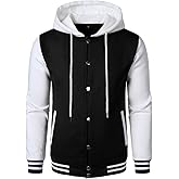 HOOD CREW Hooded Varsity Bomber Jacket Cotton Blend Letterman Hoodie Baseball Jackets for Men