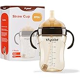 Thyseed PPSU Weighted Straw Cup with Handles Toddlers Transition Bottles to Sippy Cups No Spill Learner Milk Water Baby Bottle Soft Silicone Spout Dishwasher Safe BPA Free 6+ Months 10oz/300mL
