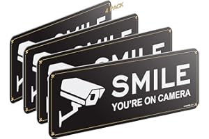SMASMILE Smile Your on Camera Signs 4 Pack 9" x 3.1" Acrylic Camera Signs for Home Security, Include Adhesive Backing