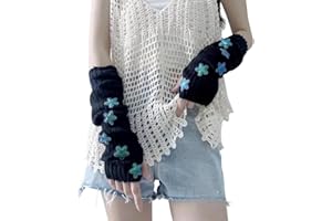 POHADON Women's Y2k Knit Arm Warmers Long Fingerless Mitten Thumb Hole Cute Star Gloves Japanese Harajuku Accessories