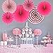 Party Hanging Paper Fans Set, Hot Pink Round Pattern Paper Garlands Decoration for Birthday Wedding Graduation Events Accessories, Set of 6