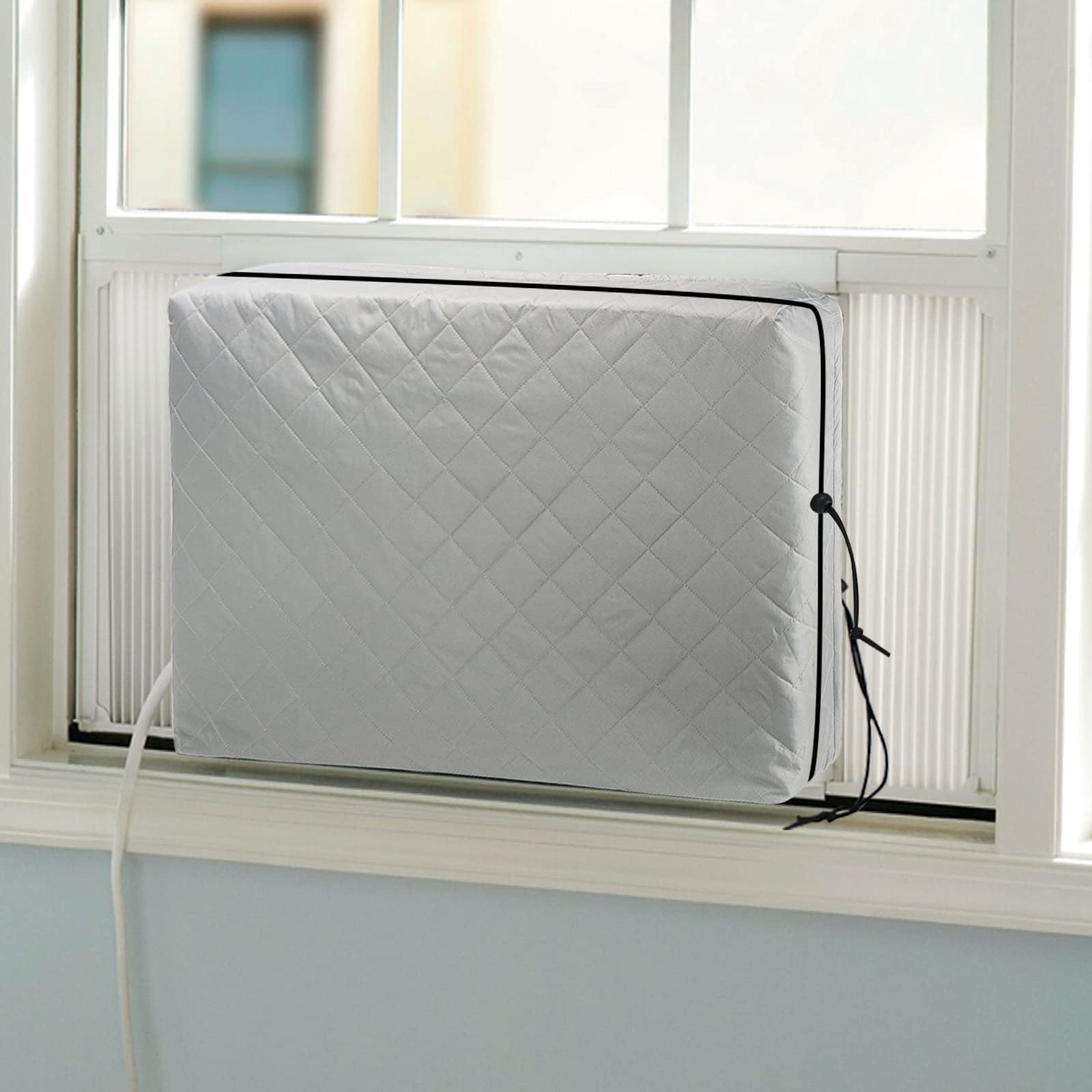 Photo 1 of Indoor Air Conditioner Cover Small AC Unit Window Cover for Inside Double Insulation with Elastic Drawstring 17.5L x 13.5H x 3.5D inches Grey