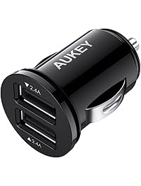AUKEY Car Charger, Flush Fit Dual Port 4.8A Output for iPhone X/8/7/Plus, iPad Pro/Air 2/mini, Samsung Galaxy Note8/S8/S8+ and More - Black