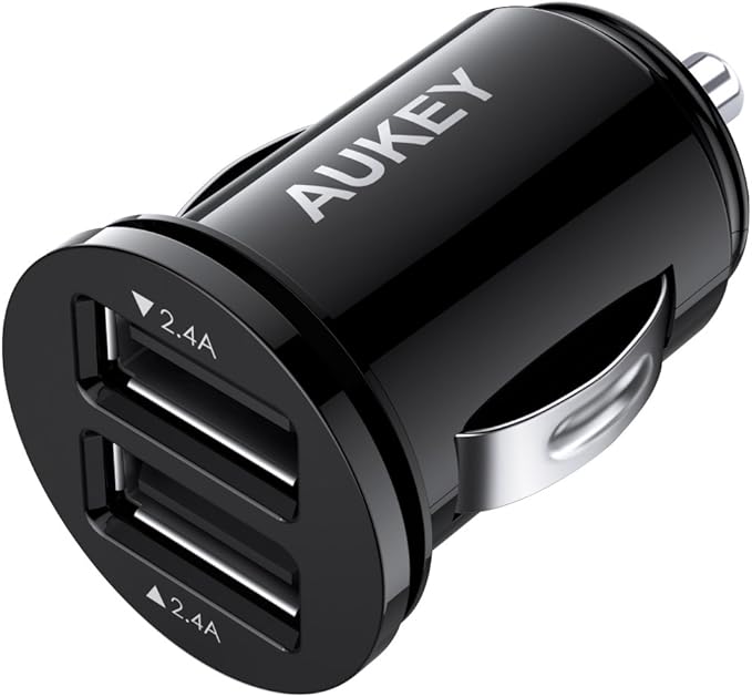 AUKEY USB Car Charger, Flush Fit Dual Port USB Car Charger with 24W/4.8A Output for iPhone Xs/Max/XR, iPad Pro/Mini, Samsung Galaxy Note9 and More